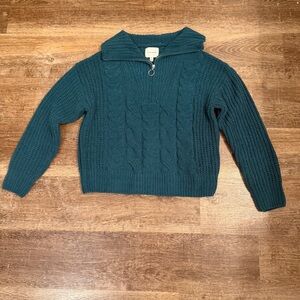Pink Rose Teal Cable Knit Turtleneck Sweater